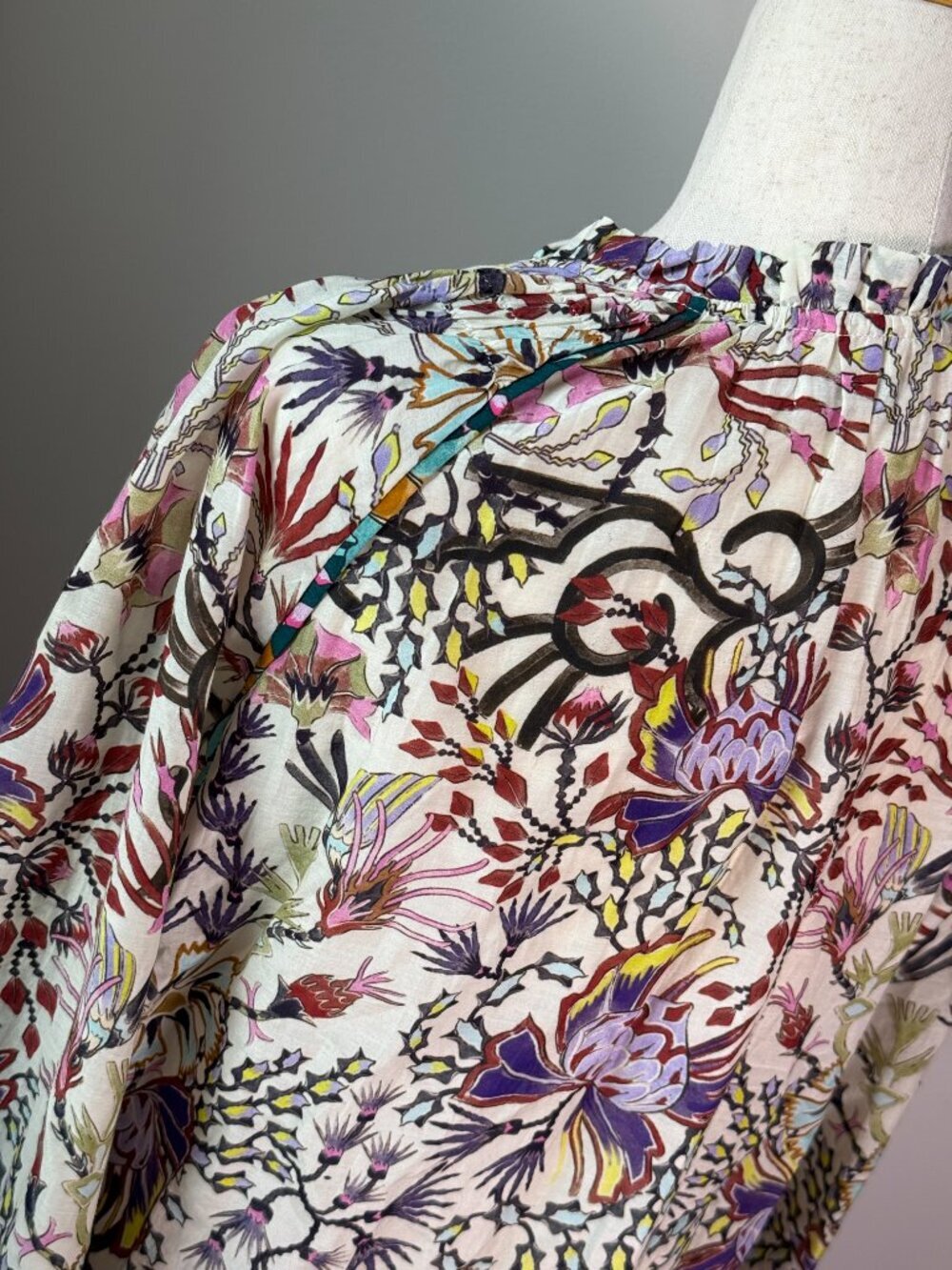 Maria Cher Cotton Silk Voile Floral Peasant Blouse XS Boho Luxe - Picture 6 of 10